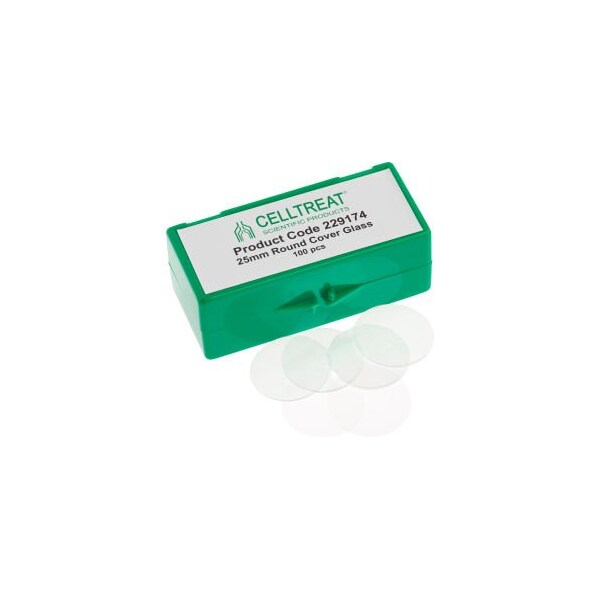 Celltreat Scientific Products CELLTREAT 25mm Round Cover Glass, Fits 6 Well Plate, Sterile, 100/PK 229174 - main